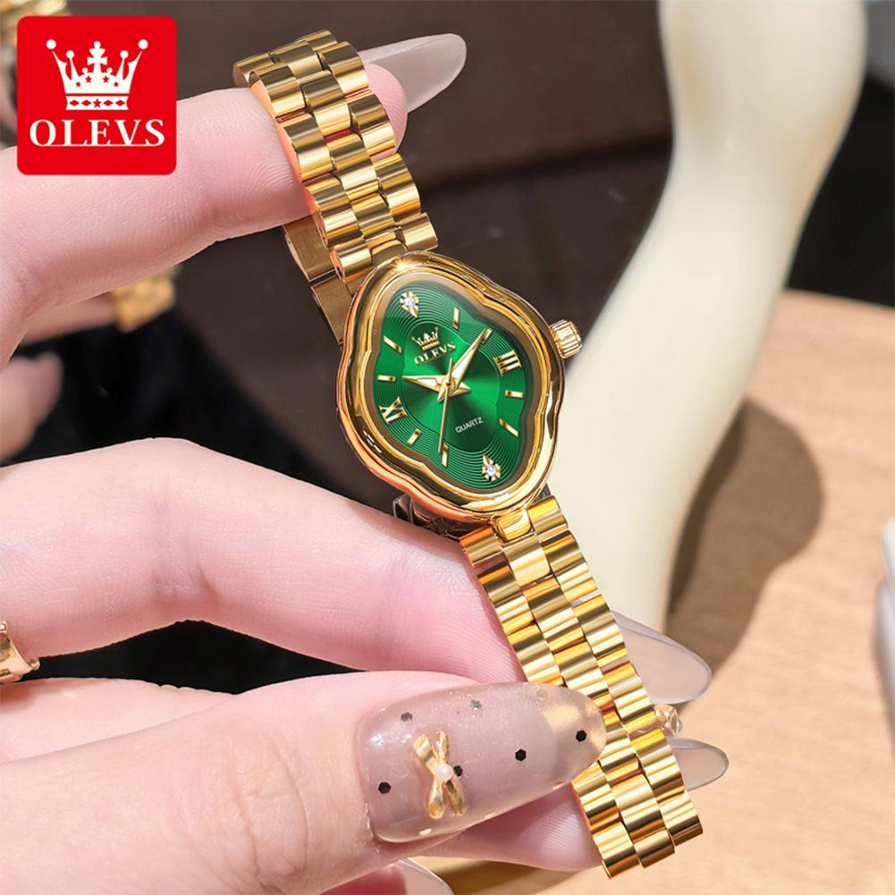 OLEVS 5666 New Quartz Watch for Woman Luxury Gold Solid Steel Strap Fashion Retro Ladies Dress Wristwatch Waterproof Watch Women