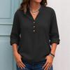 Women's Fashionable Solid Color V-neck Button Long Sleeved Casual Shirt Top
