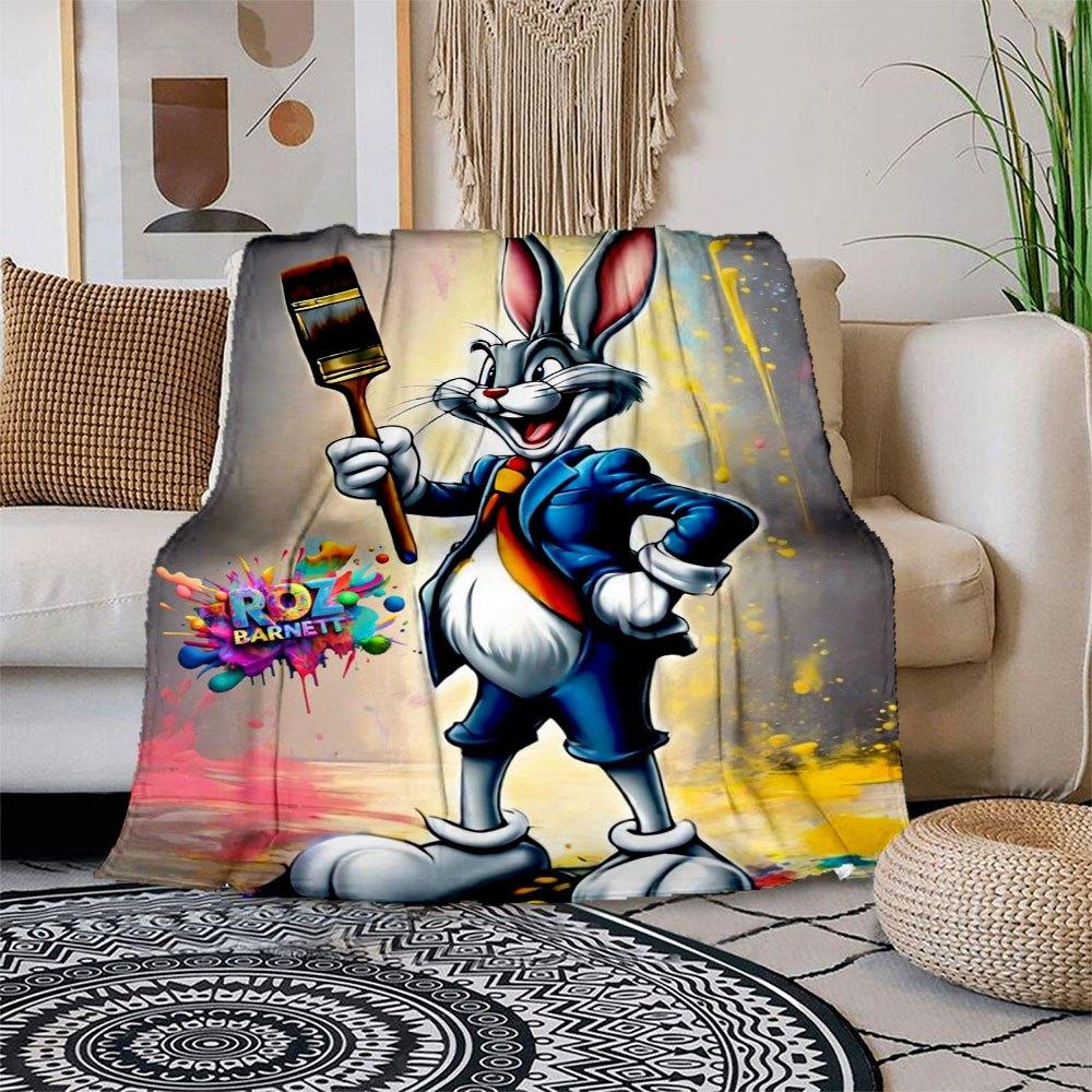 "Looney Tunes Bugs Bunny Art Print - Colorful Canvas Poster"Blanket Flannel Throw Blanket for Sofa, Bed, Travel, Camping, Office