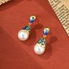 SUYU Jewelry Весна Новые Серьги-сетка с эмалью Имитация жемчуга Капающее масло Серьги в ретро-стиле Женские Подарок для вечеринки Фестиваля