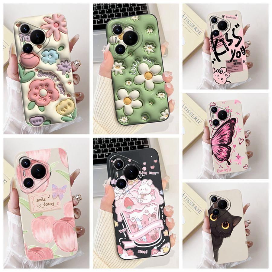 For Huawei Pura 70 Case Pura 70 Pro Back Cover Flower Slim Soft Silicone Funda Huawei Pura 70 Pro+ Shockproof Capa