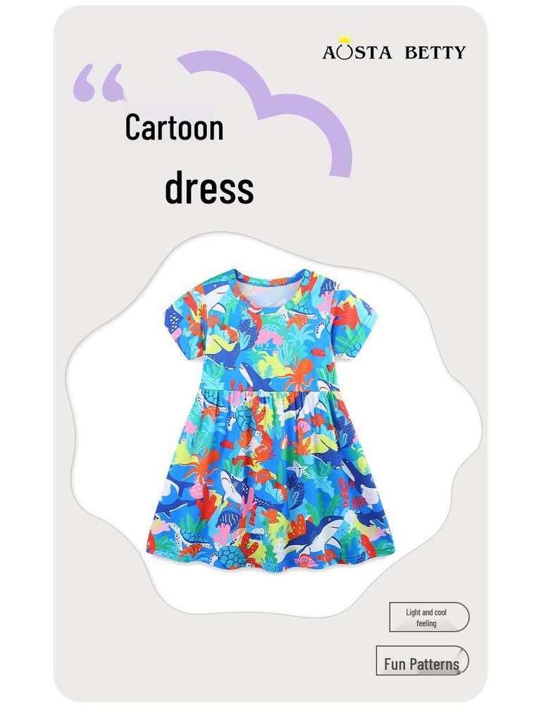 Летнее платье с коротким рукавом для девочек, европейский и американский стиль, круглый вырез, принцесса мода.