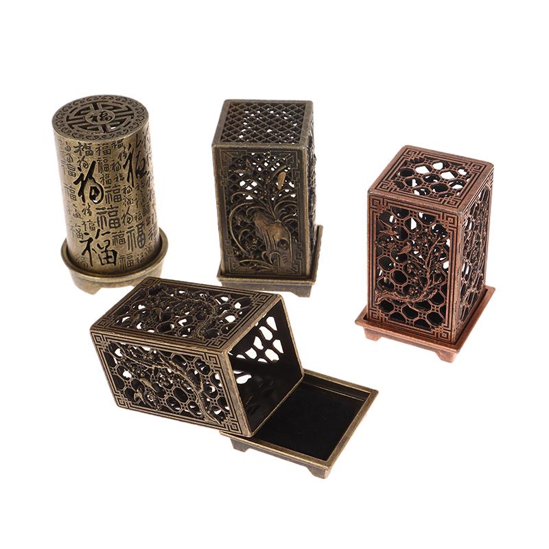 Square/Cylindrical Vertical Incense Burner Zinc Alloy Incense Holder Indoor Aromatherapy Home Ornament Chinese Inense Burners