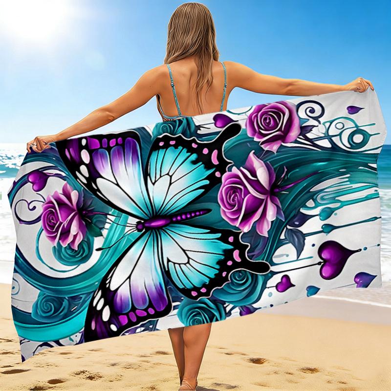 1Pc Butterfly Roses Fantasy Beach Towel Quick Dry Multiuse For Beach Pool Gym Yoga Home Travel Christmas Halloween Xmas Gift G1319