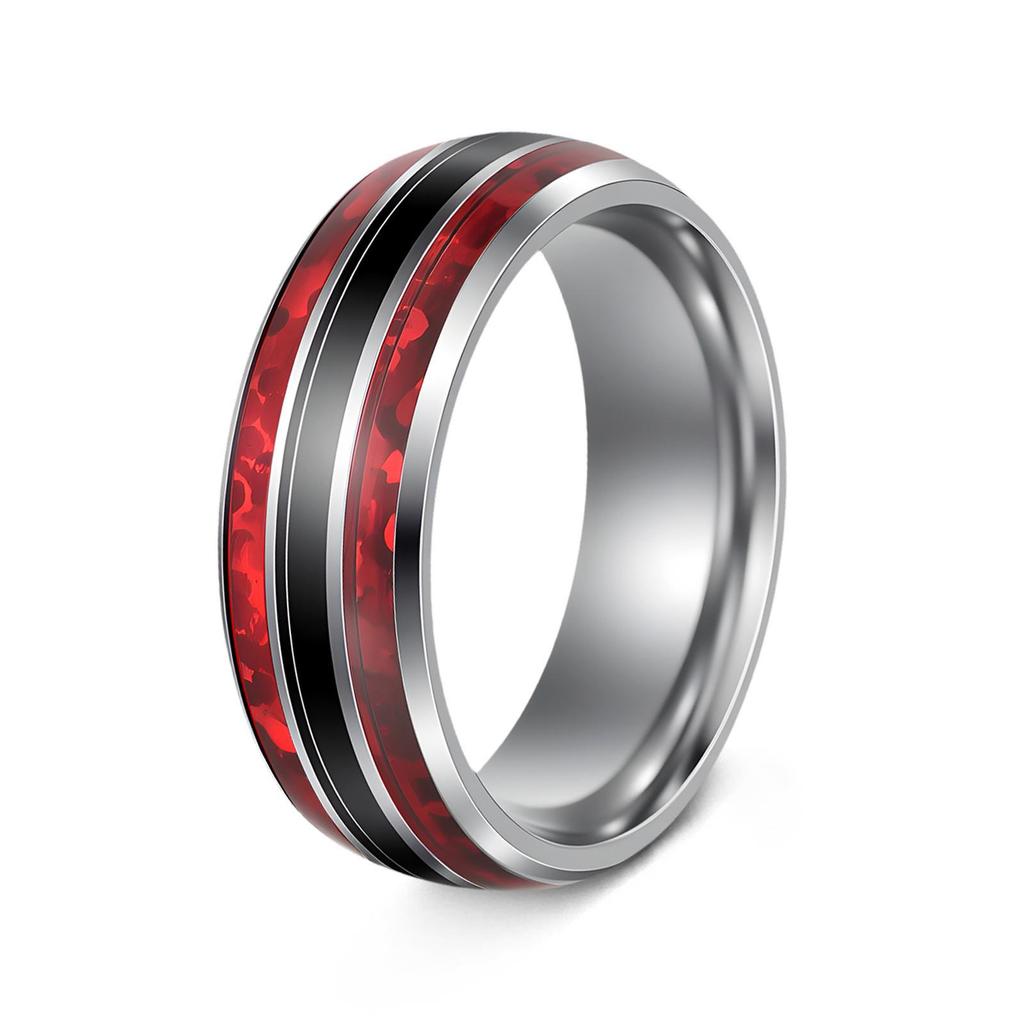 Мужское кольцо из титановой стали с инкрустацией из древесины акации и перламутра