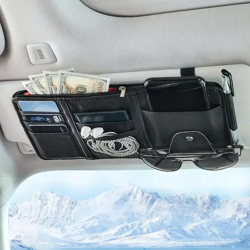 Car Sun Visor Bill Pen Business Card Holder Storage Box Sunglasses Clip Cards Holder Portable Ticket Card Stowing Tidying Pocket