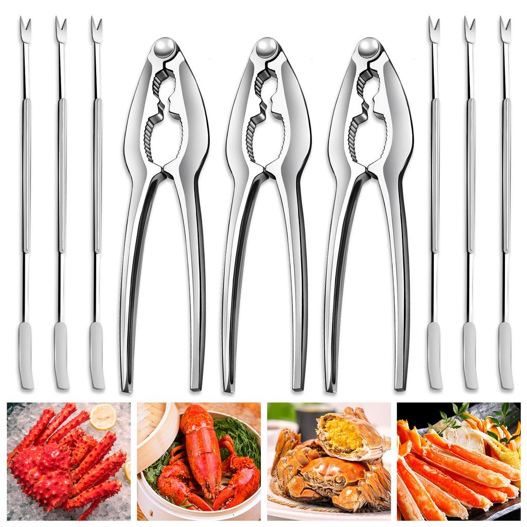 Stainless Steel Crab Leg Tools, including Lobster Cracker and Forks, Heavy Duty Shellfish Nut Cracker Set, Seafood Tools for King Crab Legs Shellfish