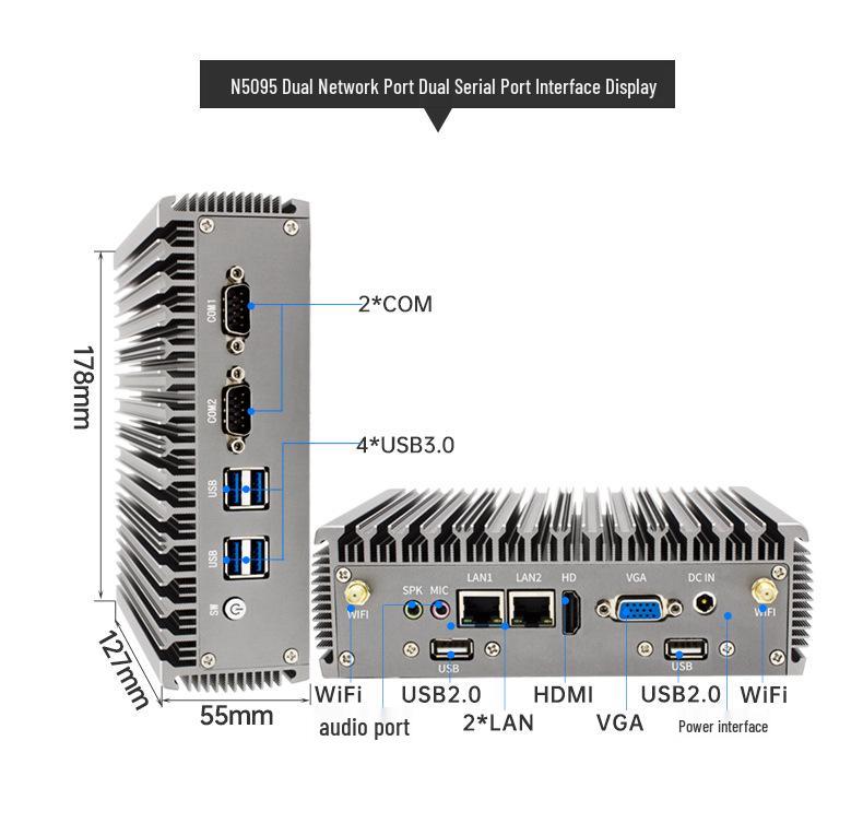 Yingchi Mini Fanless Industrial PC N100/N150 Core i3/i5/i7/J1900