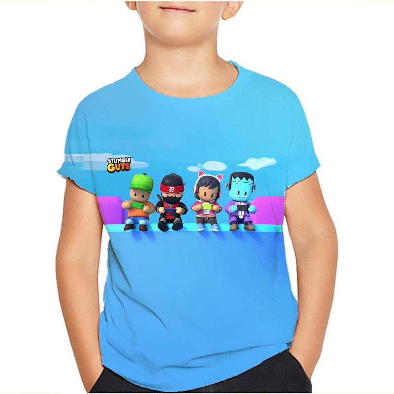Футболки для детей Stumble Guys Stumble Game Cartoon 3D Print с коротким рукавом для мальчиков/девочек с круглым вырезом, модные футболки для мальчиков, футболки, топы, одежда