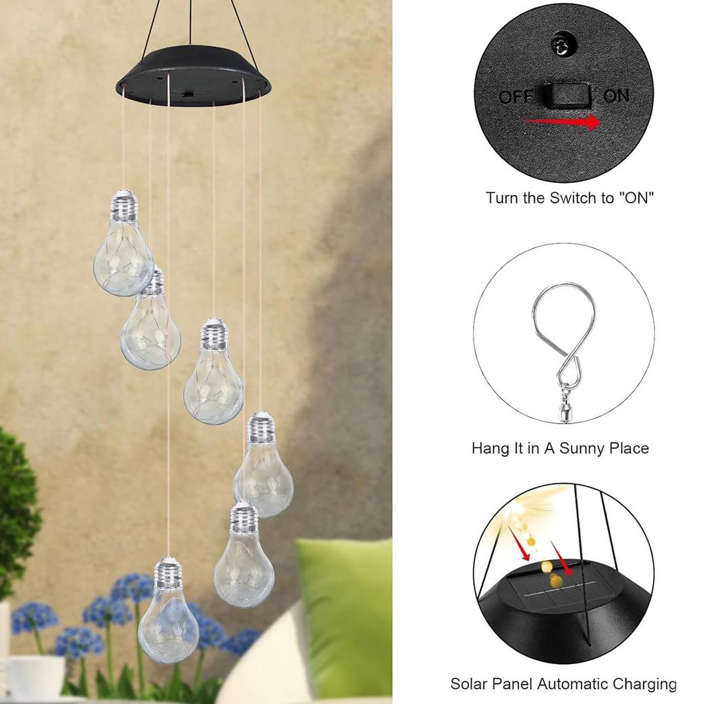 Colorful LED 6 Solar Bulbs Wind Chimes, Mobile Hanging Wind Chimes For Porch Garden Yard Balcony Decoration