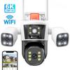 6K 12MP WiFi Три объектива Панорамный вид Уличная PTZ IP Камера AI Отслеживание Безопасность Защита CCTV Камеры Видеонаблюдения