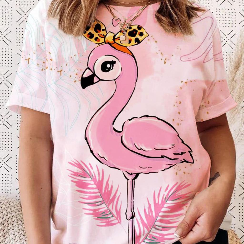 Женская футболка с 3D-принтом, цветочной кавайной анималистичной графикой, повседневные футболки с коротким рукавом, модные летние футболки с круглым вырезом Y2K для женщин