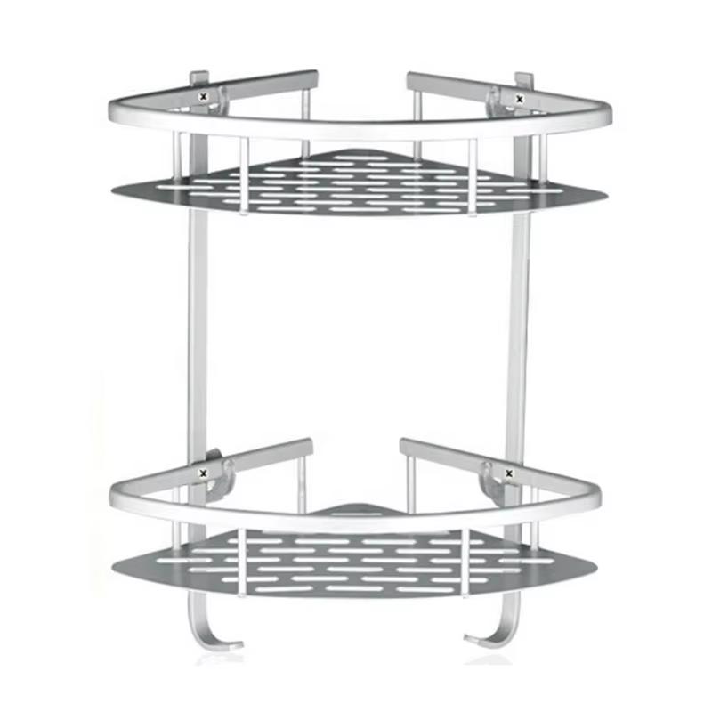 Modern Polished Dual Aluminum Corner Shower Caddy Stainless Steel Shelf No Drilling Wall Mounted Adhesive Bathroom Organizer