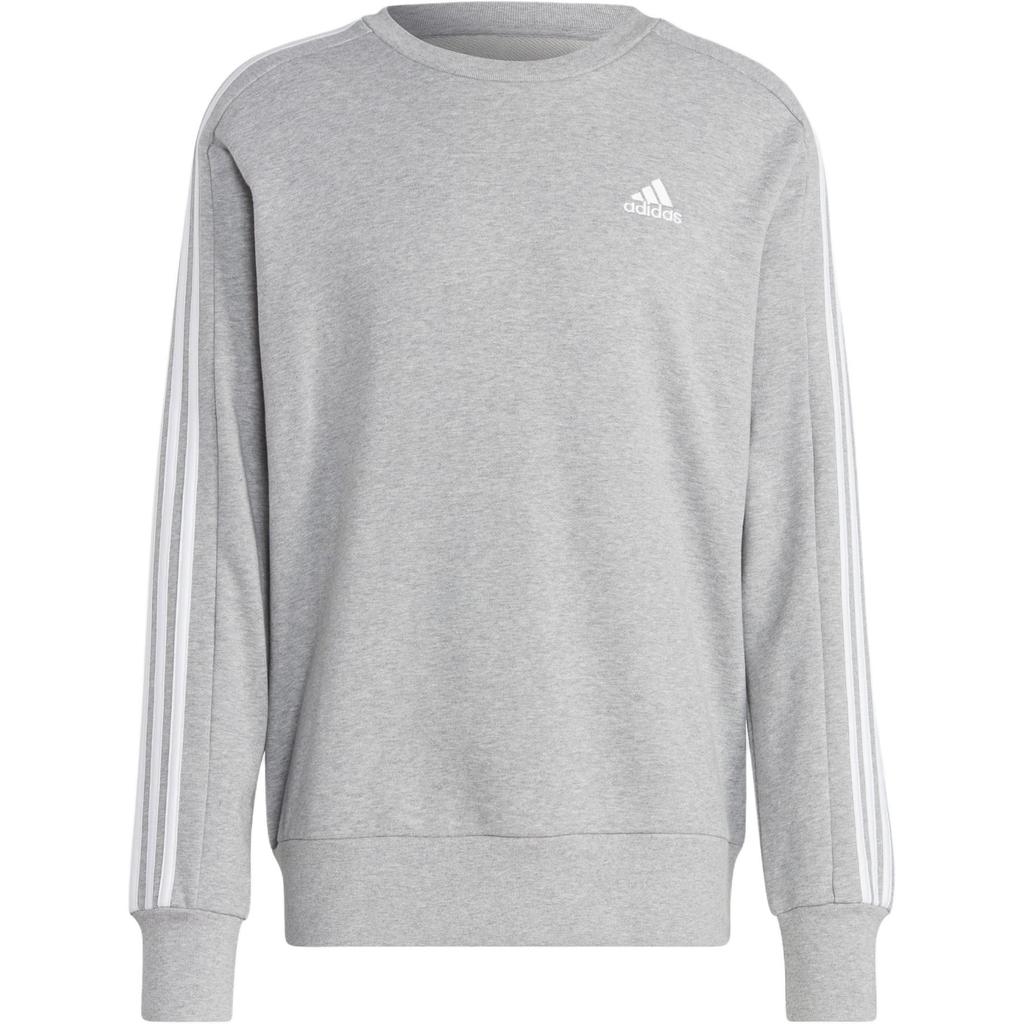 Adidas Свитшот Essentials French Terry 3-Stripes, средний серый, меланжевый, для мужчин, уличная одежда IC9319
