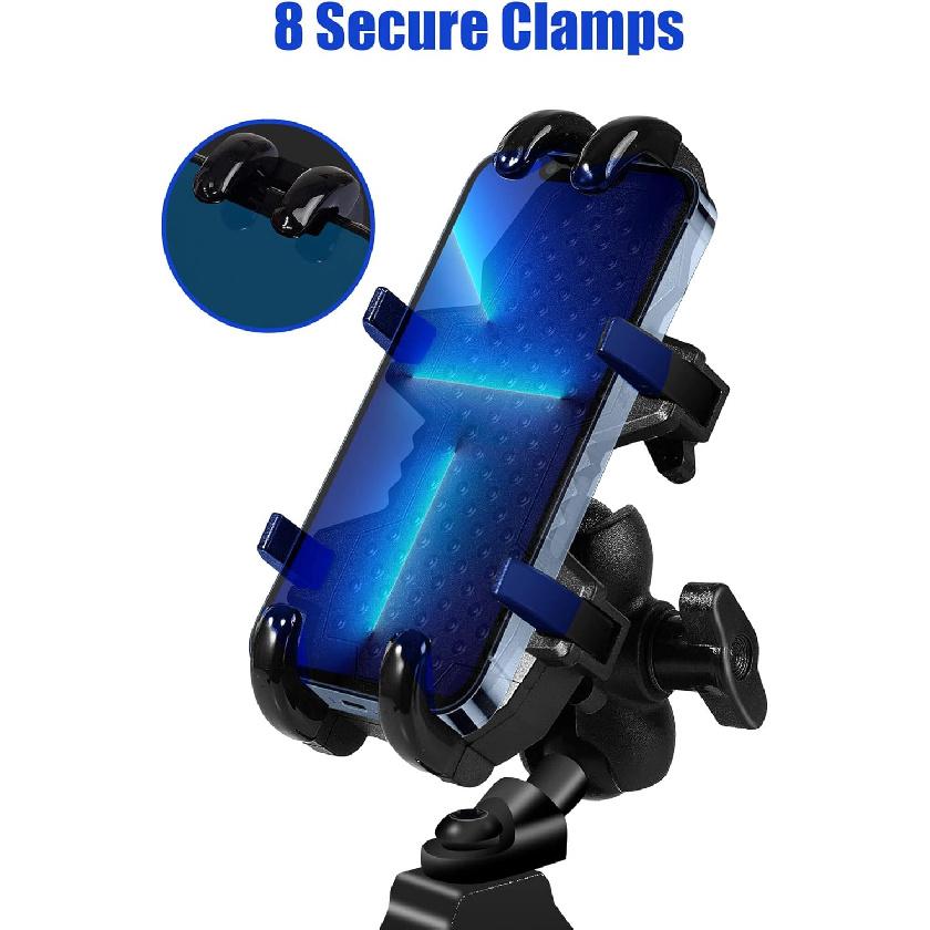 UTV Phone Holder, Aluminum Alloy Heavy Duty Cell Phone Mount For UTV/SXS,360° Adjustable Mounting Bracket Fits 1.75”-2” Roll Cage, 8 Claws