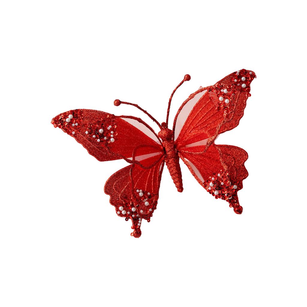 Shatterproof Mesh Butterfly Decorations For Christmas Tree 25Cm Glittering Wing Indoor Outdoor Festival Party Supplies