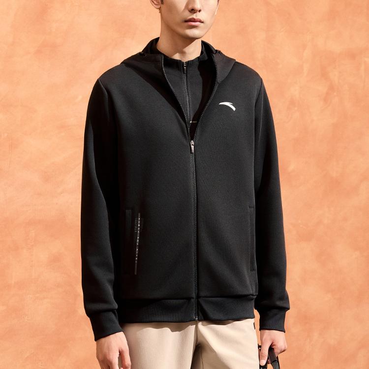 Anta Удобная повседневная простая толстовка с капюшоном на молнии для мужчин, черная 952447710-4