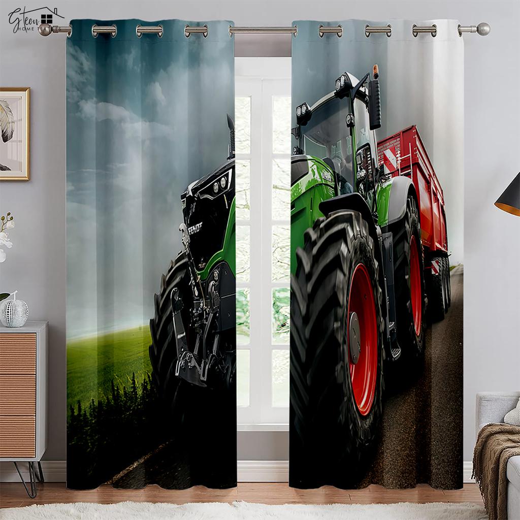 Трактор 3D Печатные Шторы Спальня Гостиная Кухня Оконные Шторы 100% Полиэстер Волокно Шторы Домашнее Украшение 2 ШТ.