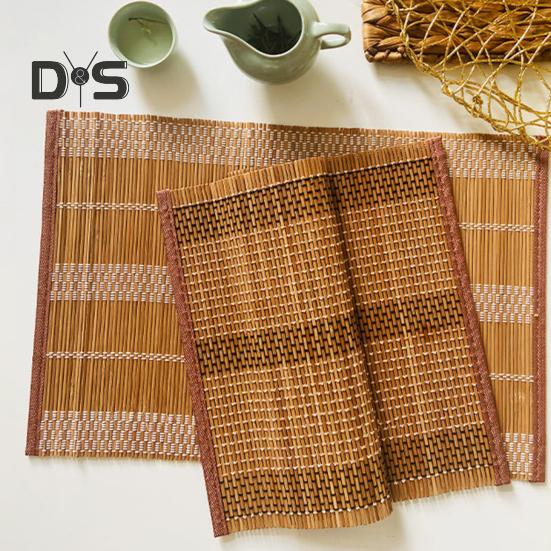 Bamboo Woven Placemat Retangle Shape Thickened Heat-Resistant Oil-Resistant Non-Slip Parties Weddings Banquets Table Decoration Dining Kitchen Mat