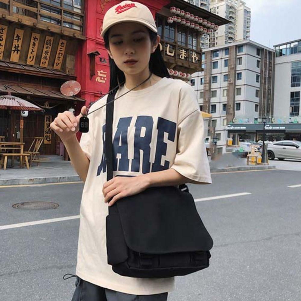 Large Capcity Messenger Bag Black Simple Shoulder Bag Crossbody Bags Solid Nylon Bag Sport