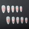 Almond Shape Press-On Nails With Heart Motif Bow Rhinestone Decor Sweet Style Gel Adhesive Or Jelly Glue
