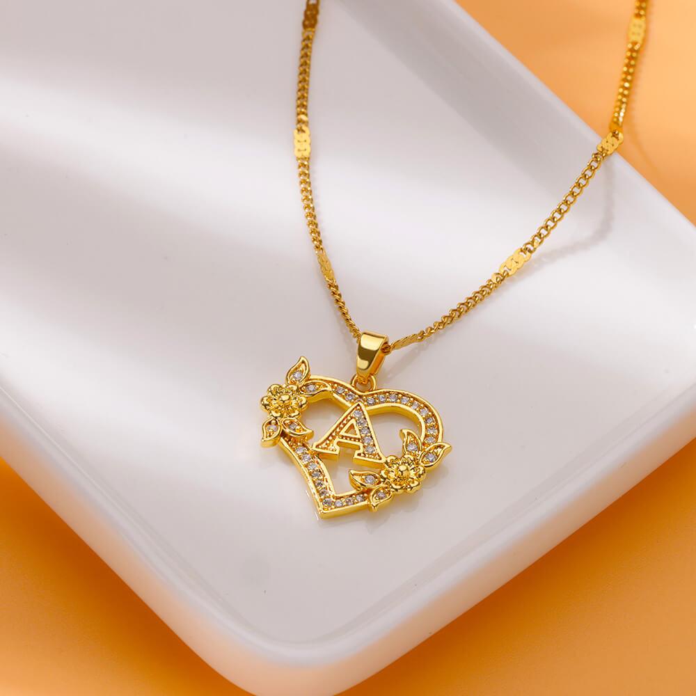Zircon Heart Flower Letter Necklaces For Women Stainless Steel A-Z Letter Heart Necklace Wedding Party Jewelry Gift