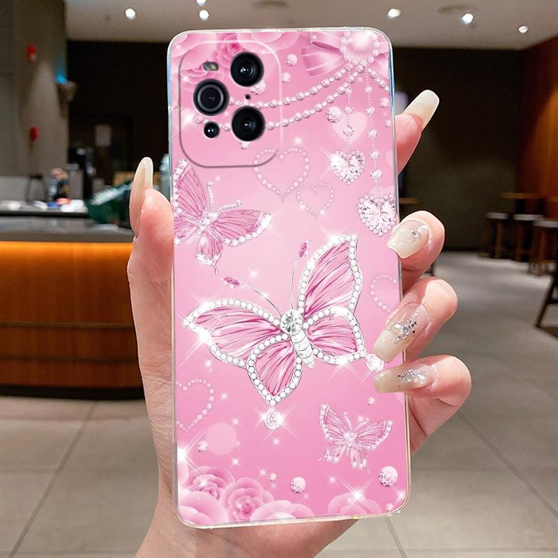 Case For OPPO Find X3 / Find X3 Pro Casing Clear Luxury Fashion Butterfly Flower Soft TPU Silicone Cover For FindX3 X3Pro Bumper
