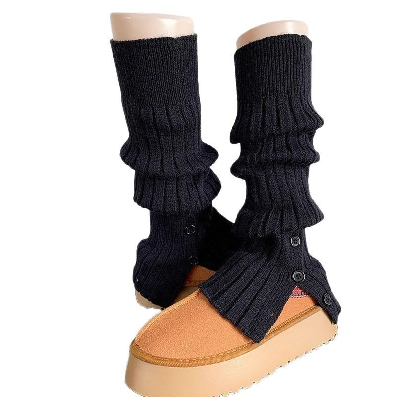 Autumn And Winter Warm Pile Socks Cover Women'S Split Fork Micro-Pull Button Medium Tube Leg Guard Leg Cover Y2K Calf Socks With Snow Boots