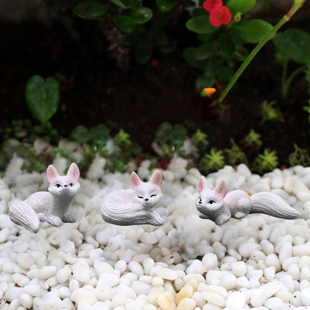 3 Pieces Garden Fox Miniature Figurines Animal Statues Centerpiece Decorative Creative
