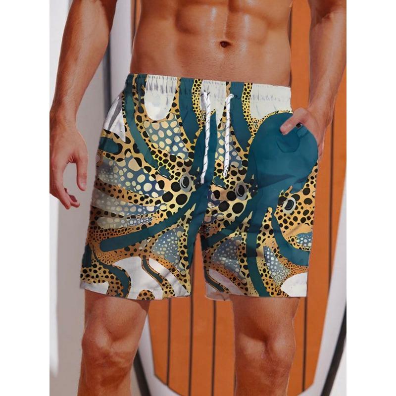 Летние 3D-печатные шорты с принтом Укиё-э «Свирепый дракон» для мужчин, Board shorts, Плавки, На шнурке, Дышащие, Короткие