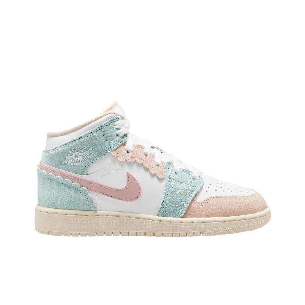 Air Jordan 1 Mid SE GS Scalloped Edge Kids Sneakers Green White Pink-Oxford DZ5361-100