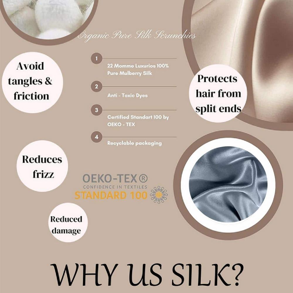 6PCS 100% Pure Mulberry Silk Hair Scrunchie Handmade Hairbands Women Girl Hair Accessories Pure Color Natural HairTies Box