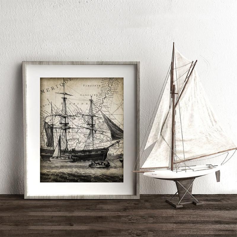 Винтажная картина на холсте, лодка, ретро-художественные постеры и принты, украшения для дома, комнаты, картины для гостиной, без рамки