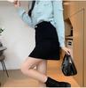 Women's 2024 Corduroy Black High-Waisted Midi Skirt - Autumn/Winter Slimming A-Line Petite Fashion, Hip-Hugging Mini Skirt