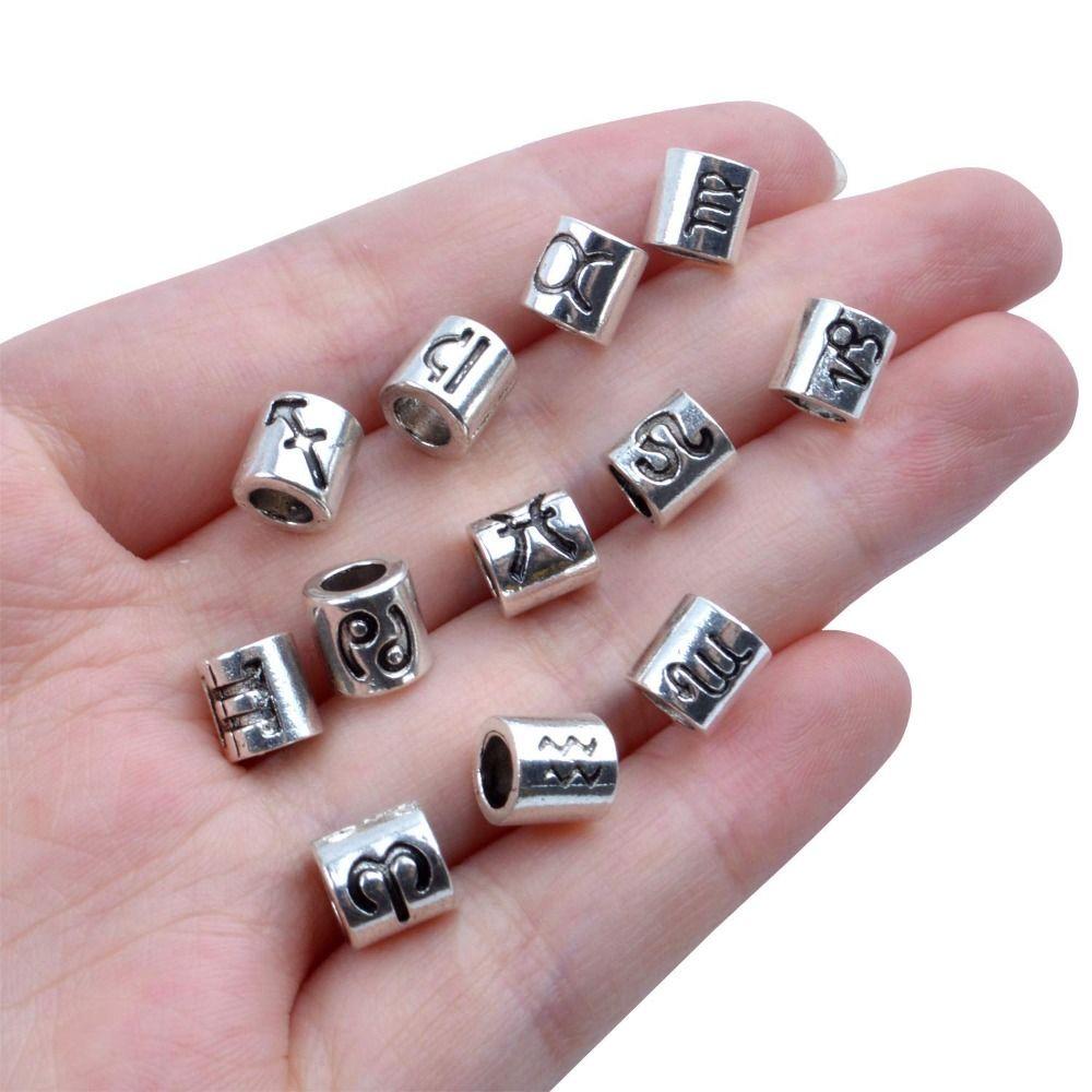 60pcs Alloy Zodiac Signs Beads 60pcs Spacer Beads 12 Constellations Beads Necklace Bracelet