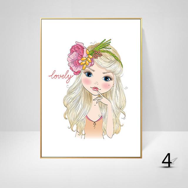 Скандинавский стиль, украшение для детской комнаты, детский сад, современный мультфильм, декоративная картина для маленькой девочки, настенное искусство, холст