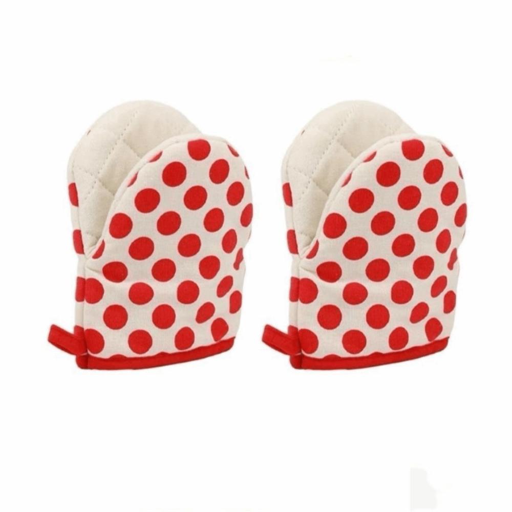 2pcs/set Polka Dot Heat-Resistant Oven Mitts Anti-Scald Stripe Kitchen Gloves Comfortable Grip Hanging Loops Baking Gloves