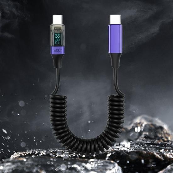 Charging Cord Spring Retractable Design 480Mbps High Speed PD100W Intelligent Display Fast Charging Data Cable