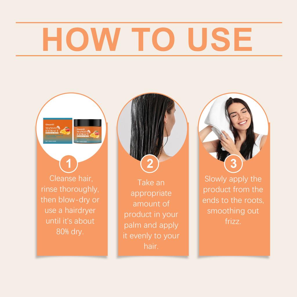 GleamXi Mango Leave-In Conditioner: Nourishes and softens hair while gently cleansing and moisturizing the scalp