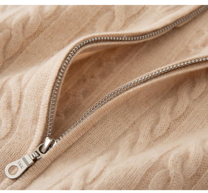 Women's Elegant Cashmere Cable Knit Half-High Neck Zip Cardigan - Autumn/Winter 2026 Collection
