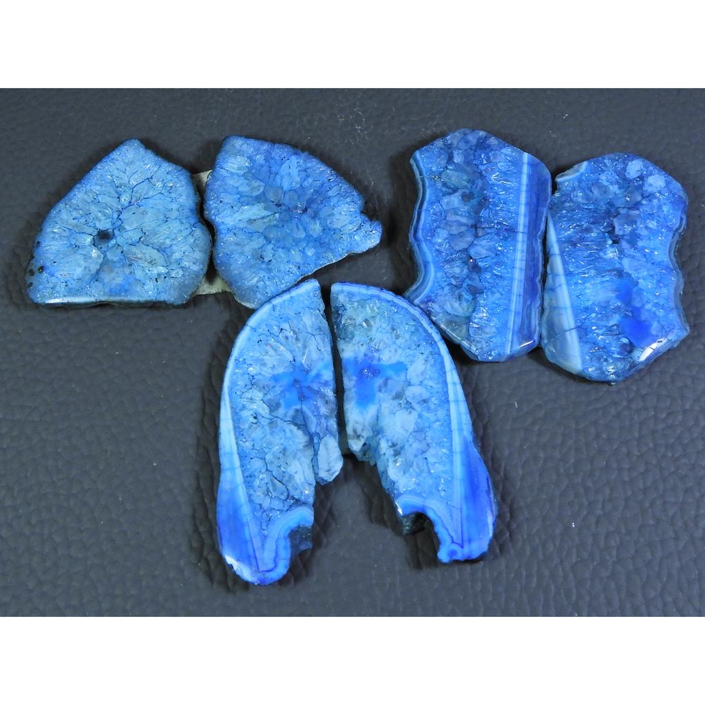 Окрашенный срез друзы агата, парный кабошон, рассыпной драгоценный камень, лот из 3 пар, 247 карат, A-713