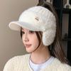 New Women Rabbit Fur Winter Hat Plush Fur Lined Warm Hats For Women Casual Winter Knitted Visor Cap