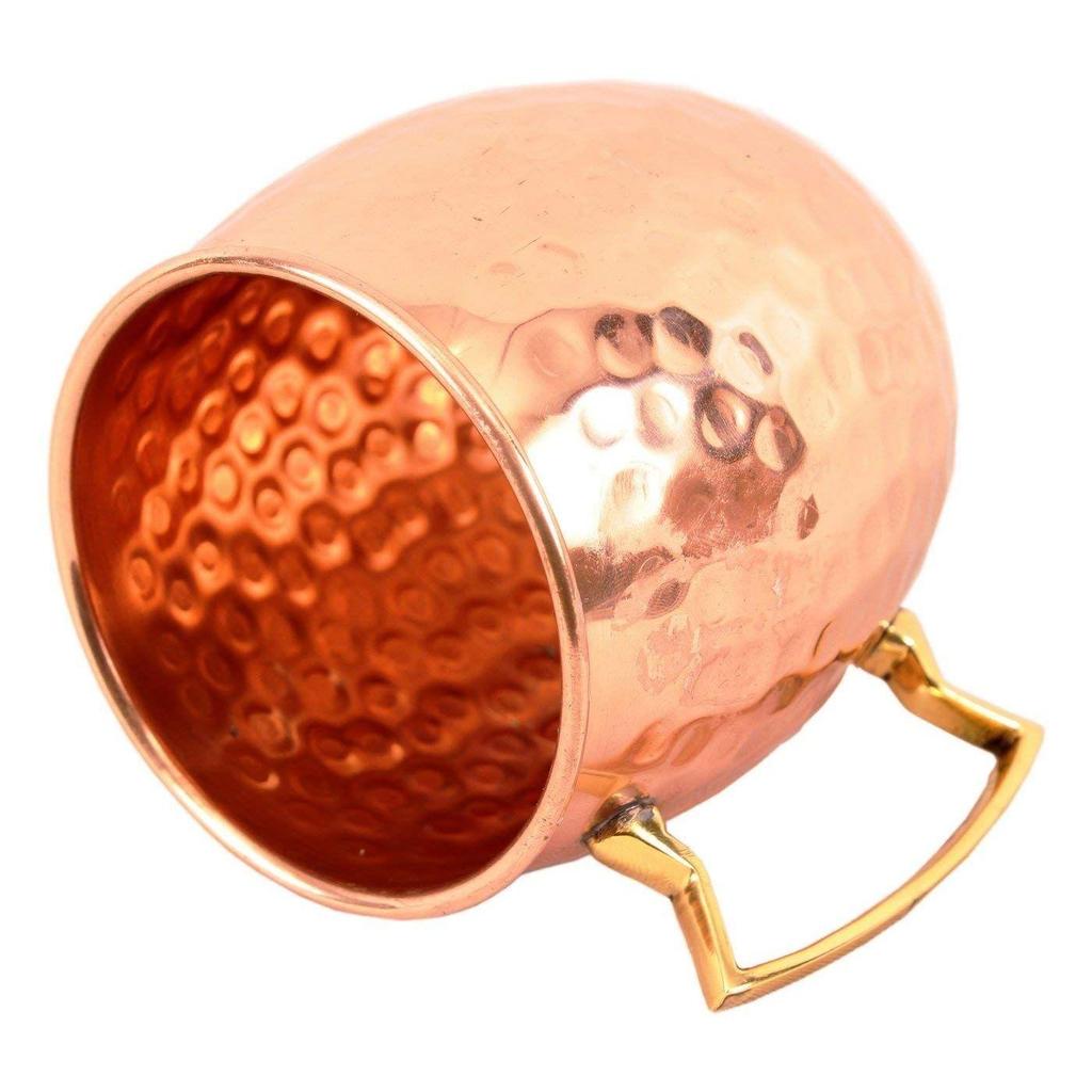Pure Copper Round Shaped Shine Hammered Design Moscow Mule Beer Mug Cup, Best for Beer Cocktail Parties, Barware, Volume-530ML, Set of 6