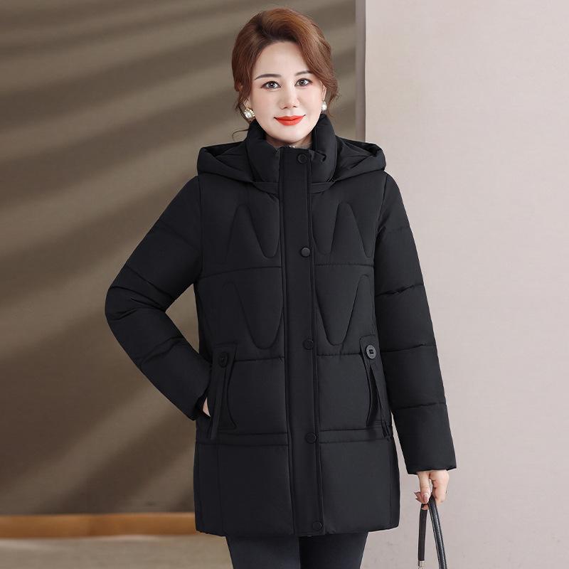Mom's detachable hat, down cotton-padded clothes, women's medium and long foreign style, middle-aged women's thickened cotton-padded jacket