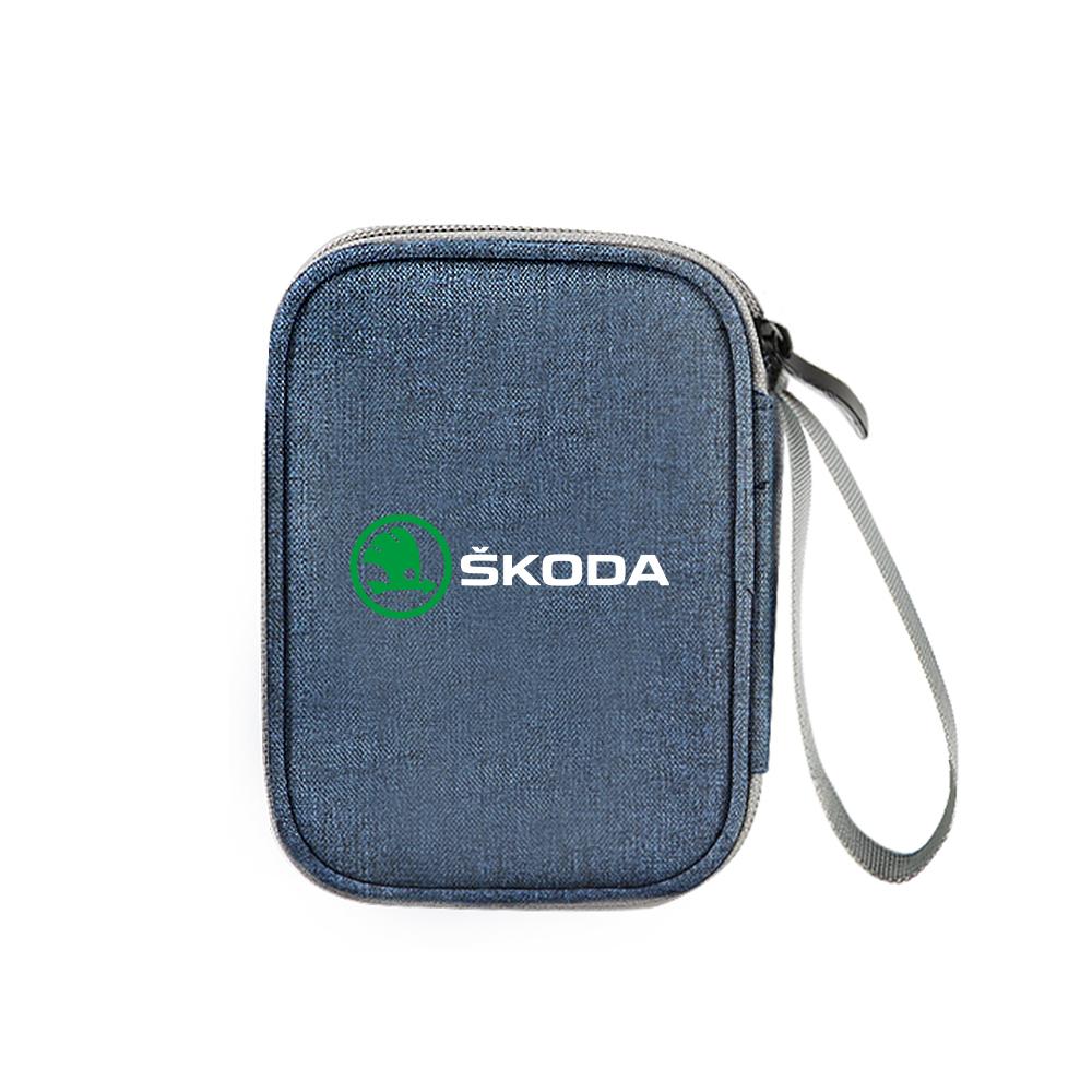 BATB7 Car Travel Organizer Portable Key Case Earphone Storage Bags For Skoda S Octavia A5 3 VII VRS Vision Kodiaq Favorit Rapid Fabia