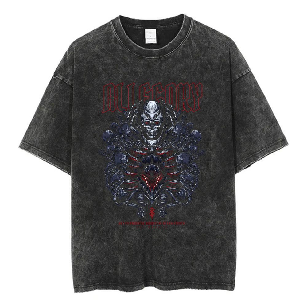 Футболка аниме Berserk Guts Acid в стиле ретро с винтажным принтом, мужские повседневные футболки с коротким рукавом из хлопка