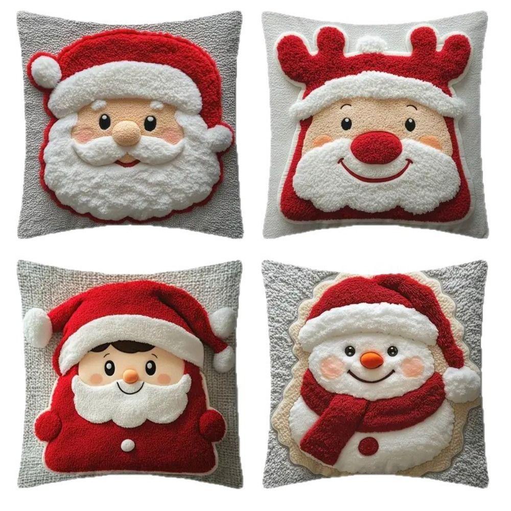 2D Printed Pillowcase Santa Claus Plush Pillow Cover Christmas Throw Pillow Cover  Home Decoration