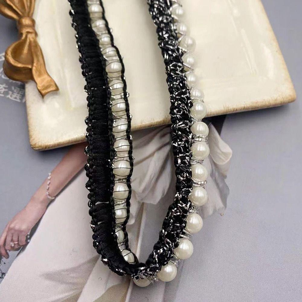Needlework Applique Fabric Beaded Lace Ribbon Hand-stitched Pearl Lace Trim Pearl Braid Lace Ribbon