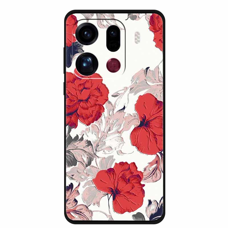 3D Чехол с цветами для Oppo Find X9 Pro 5G Чехол Тиснение Рельефный Цветочный Черный Силикон Мягкая Задняя Крышка для Oppo Find X9 Pro Чехол Funda