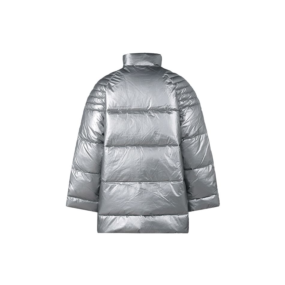 Armani Exchange FW22 Logo Glossy Stand Collar Cotton Jacket Women jackets Silver Gray 6LYB07-YNSKZ-6908